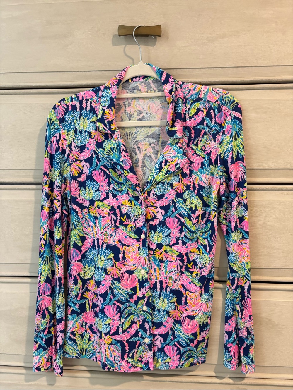 Lilly Pulitzer Navy Floral Button-Down with Pink, blue and green Accents
